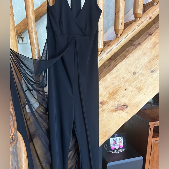 DONATING on 11/9 - Black Halter ENT Entrancy Jumpsuit - sheer elegant - Picture 9 of 11